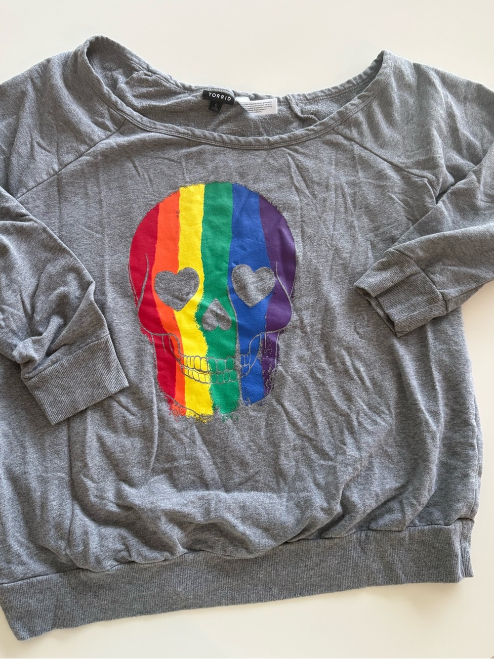 torrid Gray women’s Sweatshirt with Rainbow Skull Stripes